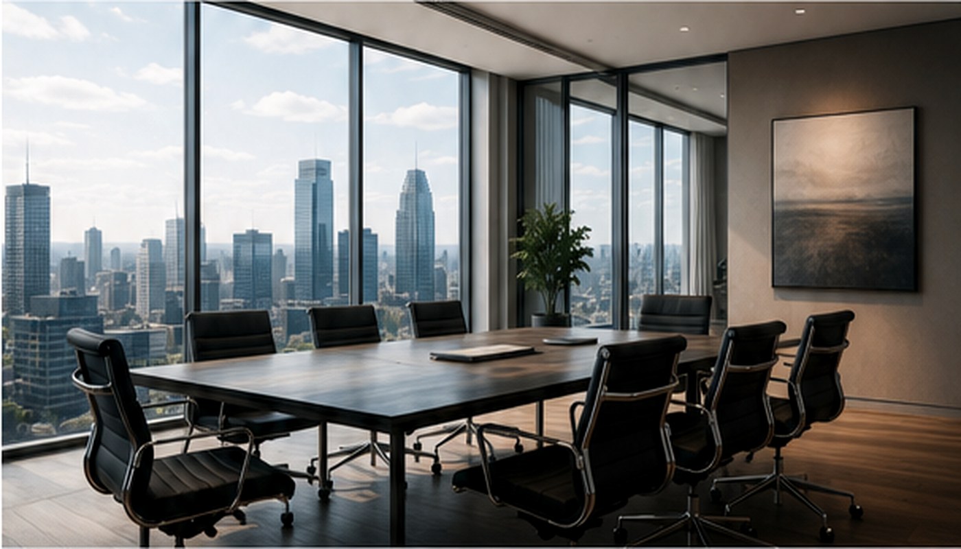 Executive boardroom prepared for a working session