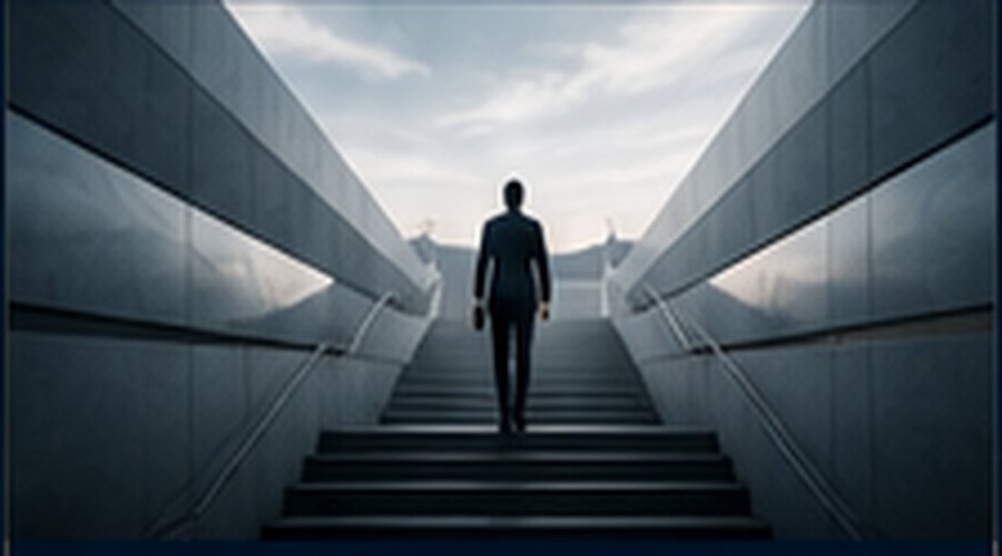 Business leader walking through modern architecture